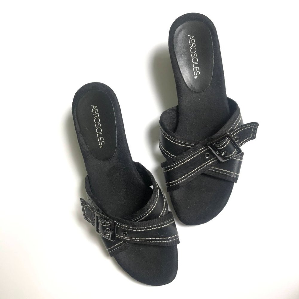 AEROSOLES Black Slip On Wedge Heels